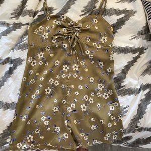 Urban Outfitters silky olive green floral romper